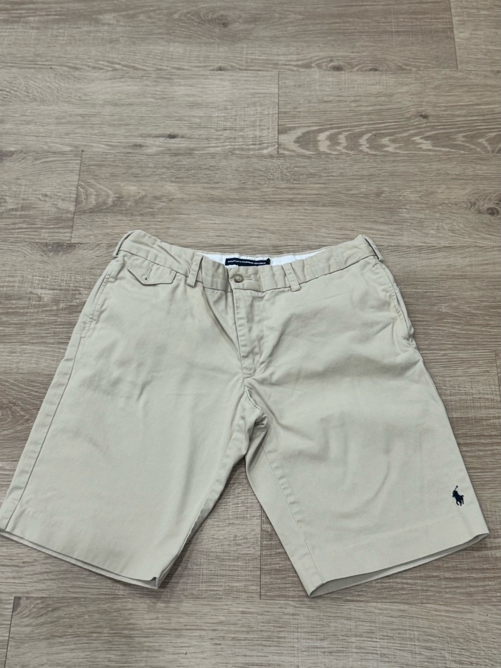Ralph Lauren Khaki Shorts with Navy Polo Pony Embroidery